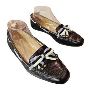 Talbots Womens Dark Navy Soft LEATHER Loafers Classic Preppy Workwear Flats 8.5M